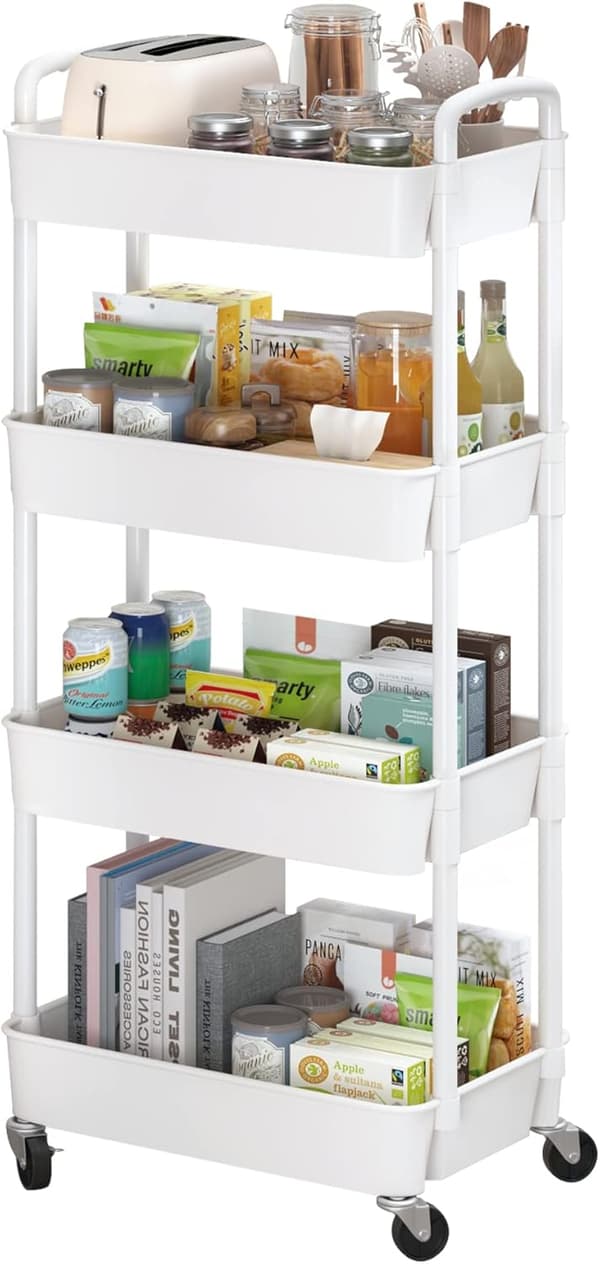 Plastvogn - Oppbevaringsvogn - 4 etasjer - Hvit