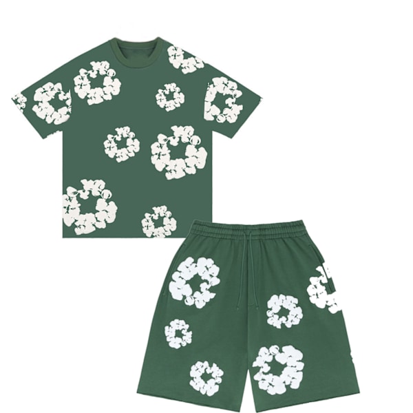 Säsongskampanj! Högkvalitativt Denim Tears Sommarset för Män Kortärmad Grön Grön Green L