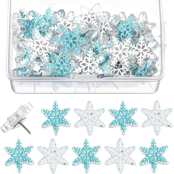 30 stycken Jul Snöflinga Push Pins, Korktavla Nålar, 1 tum och 0,7 tum Tumstift för Anslagstavla, Kontor Hem Vinter Jul