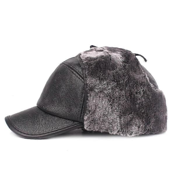 Baskerhue Læderhat Herre Ørevarmere Hat Læderhatte Til Ældre... Black fur Average  (58cm)