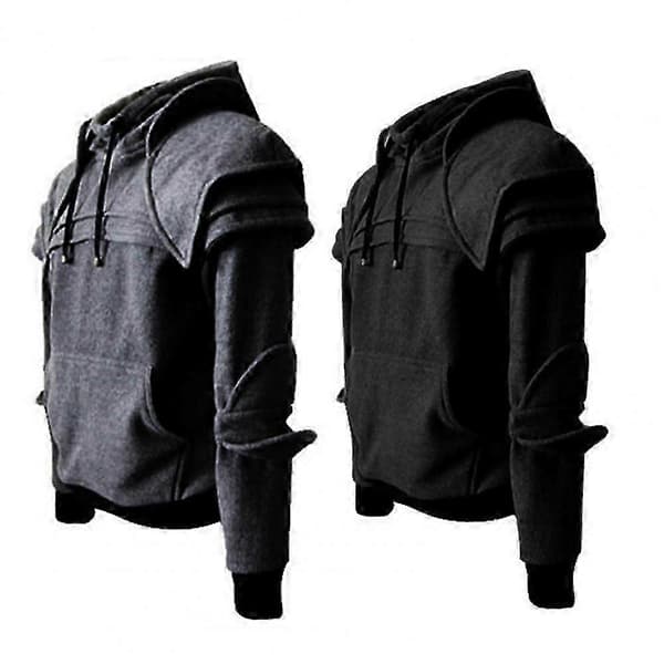Herre Genser Ensfarget Frontlomme Pullover Hettegenser Medieval Stil Ansiktsdeksel Hette Knight Genser Halloween Klær-lingling} Grey M