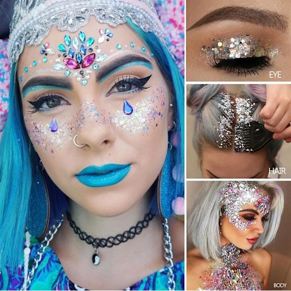 Laadukas uusi kasvo- ja vartaloglittergeeli | Nestemäiset kimallepaljetit meikkiin ja juhliin - Hopea (50 ml)