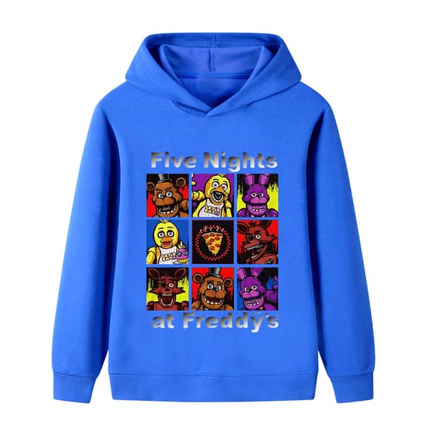 FNAF Barn Gutter Langermet Hettegenser, Tegneserietrykt Genser - Blå - 100 cm Blue 100cm