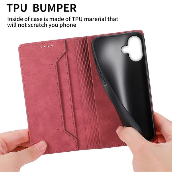 Compatible with iPhone 17 Wallet Case RFID Blocking PU Leather Phone Cover Red Red Red