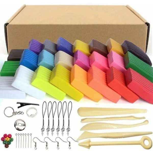 Polymer Clay – 24 stycken 500 g Polymer Clay på lager, som en eftertanke, DIY Clay Craft Kit med 5 modellerare och barn, för barn och