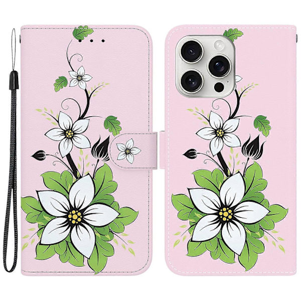 Compatible with iPhone 16 Pro Max Case Pattern Print Leather Phone Cover with Wallet Multicolor Multicolor Lily