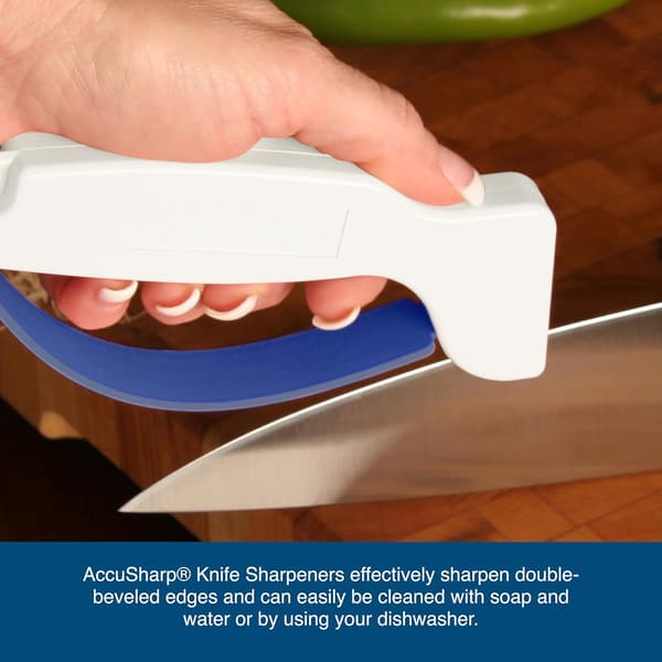 Handheld Knife Sharpener for Kitchen Knives and Chef Knives, Sharpens Both Straight and Serrated Edges (Double Pack, White & Blue)