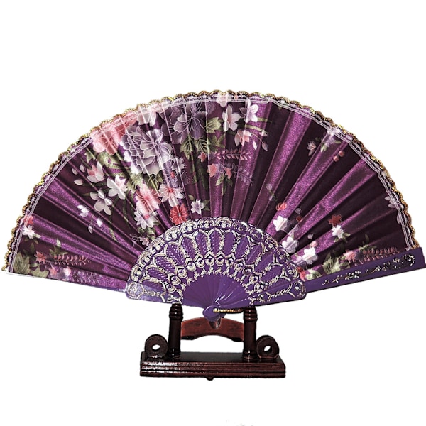 Laadukas uusi viuhka - Sifonki kukkia muovipohjalla - Violetti Purple Lila