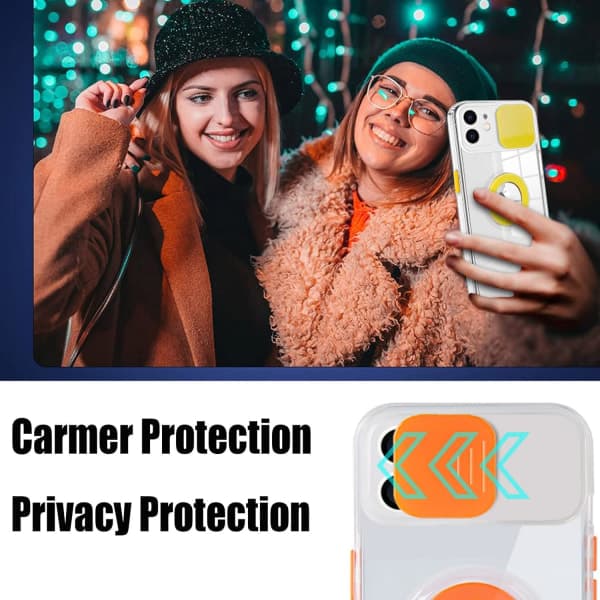 Trendy Design Compatible with iPhone 14 Pro Max Case Clear Bumper Slim Protective Candy Color Sliding Camera Lens Cover (White)