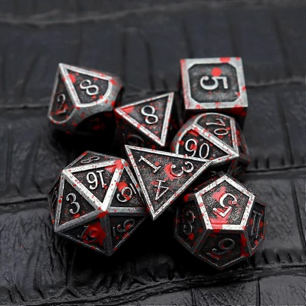 Blodfläckade metall Dnd tärningsset Blodfläckade tärningar Dd polyedriska Rpg tärningar (antik järnröd)