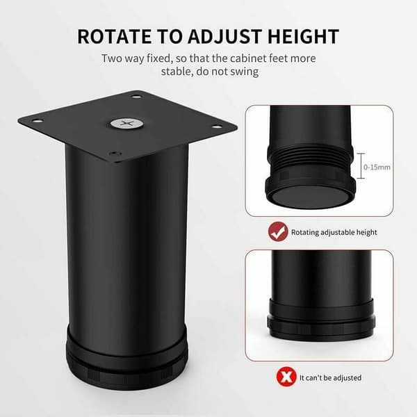 Nye 4 stk. 15 cm sorte justerbare møbelben i metal i rustfrit stål til skabe, borde, sofaer, møbelfødder, erstatningsfødder, sorte, 15 cm