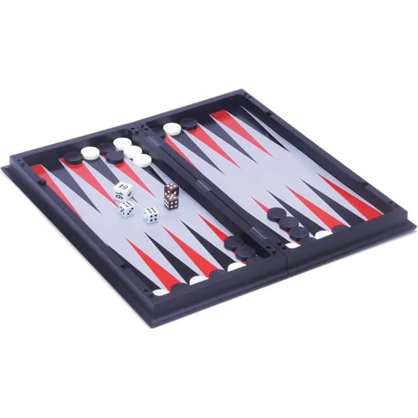 Resespel - Backgammon/Schack - 24 cm - Svart/Vit - Magnetisk Svartvitt