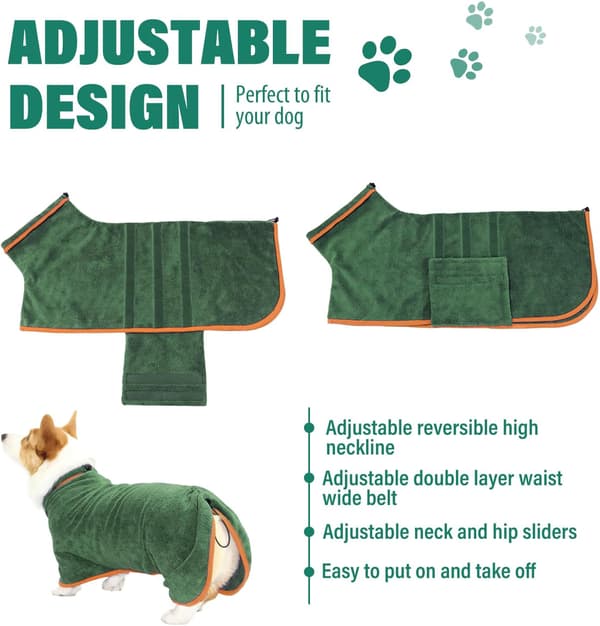 Dog Bath Towel Robe – Absorbent Microfiber Bathrobe for Dogs | Warm & Quick Drying 7-14 kg husdjur