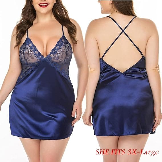 Dame V-hals blonde satin pyjamas i blå Blue S