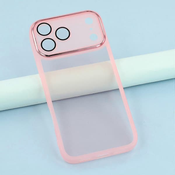 Compatible with iPhone 17 Pro Max Case Electroplated Camera Frame TPU Phone Cover Transparent Transparent Pink