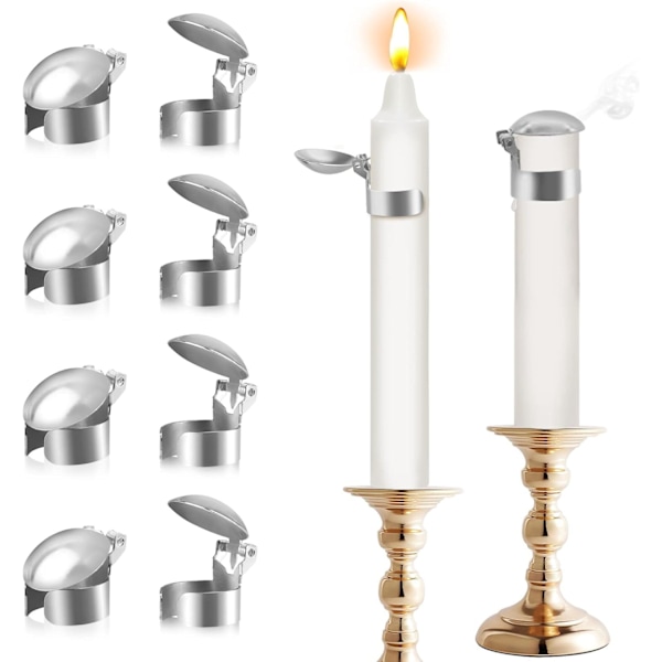 Swedish Light Stopper Ring - 8 pcs Automatic Wick Extinguishing Kit with Storage Box (Silver) sliver