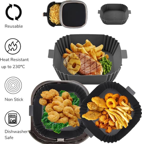 Silikone bageform til airfryer, 2-pak, 20 cm firkantet, erstatning for bagepapir