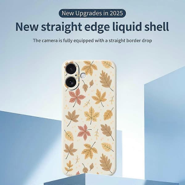 Compatible with iPhone 17 Case Leaf Pattern Print Straight Edge TPU Phone Back Cover - Beige