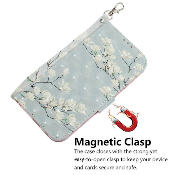 Compatible with iPhone 17 Pro Case Pattern Print Leather Wallet Phone Case with Wrist Strap Multicolor Multicolor Magnolia