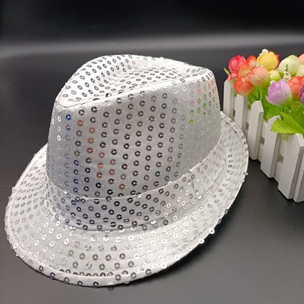 Barn Sequin Jazzhatt Hållbar Cosplay Maskerad Panama Mössa Blank Scen Dans Prestanda Semester