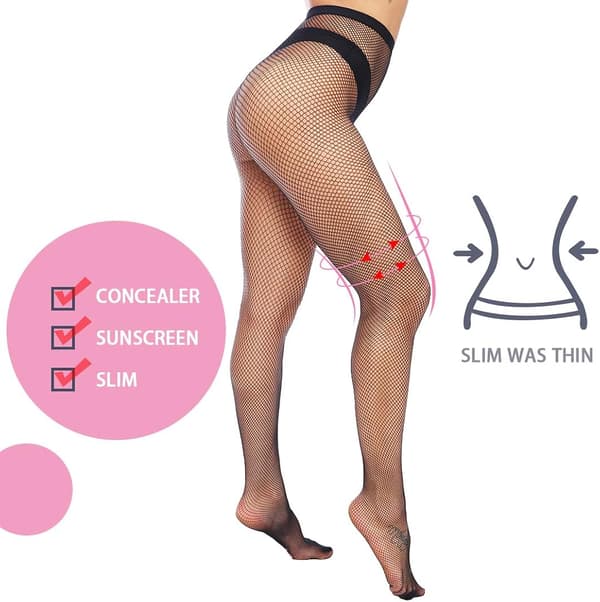 Tights med høy midje, nettingstrømper, lårhøye strømper M