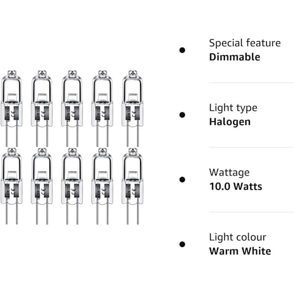 Påskerbjudanden! Högkvalitativa G4 halogenlampor 10W 12V - Varmvitt ljus - 10-pack 10W 10W 10W 10pcs