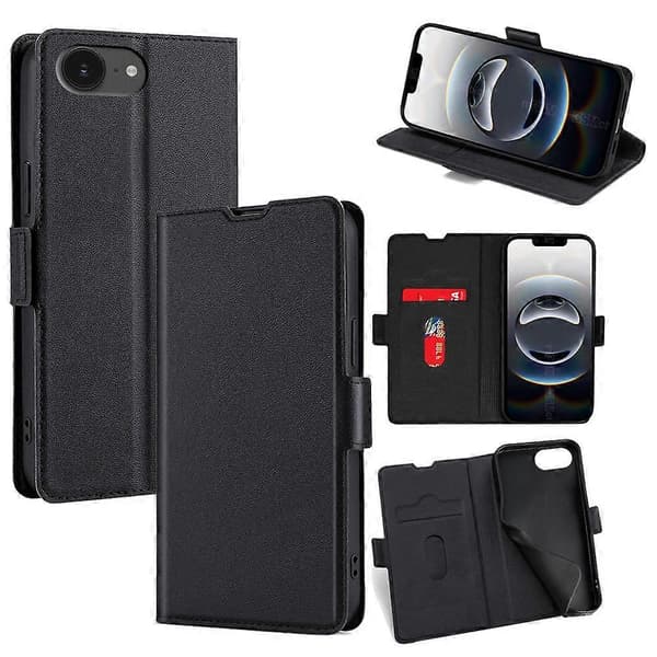 Compatible with iPhone 16e Case Card Holder PU Leather Phone Cover - Multicolor Multicolor Black