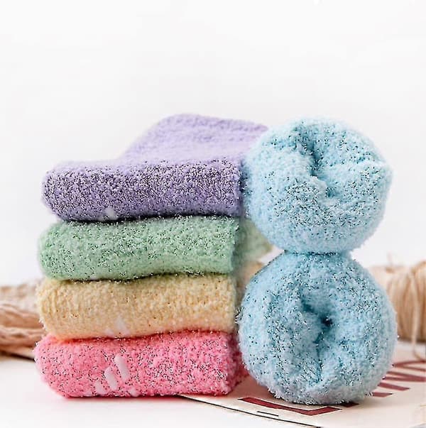 5 par dame varme superbløde plys hjemmesko sokker vinter fluffy mikrofiber crew-lingling}