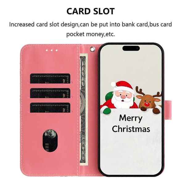 Kompatibel med iPhone 17 Plånboksfodral Julmönster Tryck Läder Telefonskal med Snodd-lingling} Christmas Elements