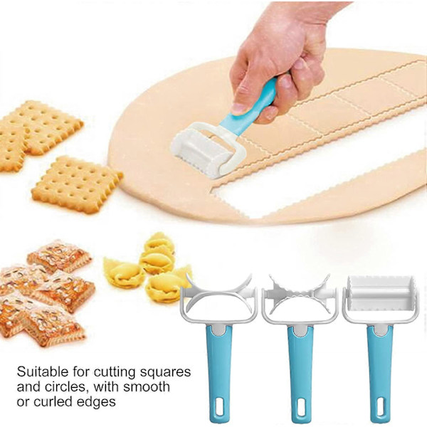 Deigrullekutter, 3 stk. sett DIY deigkutterrulle baketilbehør for wonton, kjeks, dumpling, kakebaking
