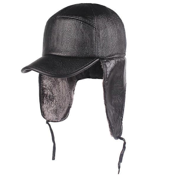 Baskerhue Læderhat Herre Ørevarmere Hat Læderhatte Til Ældre... Black fur Average  (58cm)