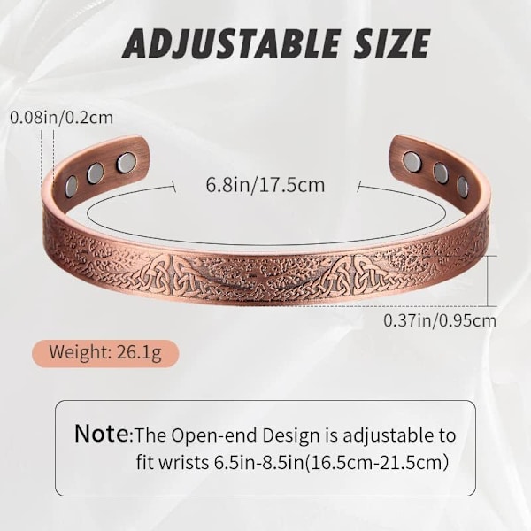 Højkvalitets nyt stil Kobber Magnetisk Armbånd til Kvinder, 99,99% Rent Kobber Armbånd med 3500 Gauss Magneter, Justerbar (Tynd Kobber)