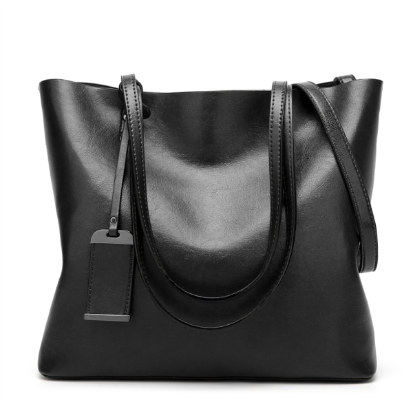 Handtag för damer, enkla handväskor PU-läderväska Shopper Bag black