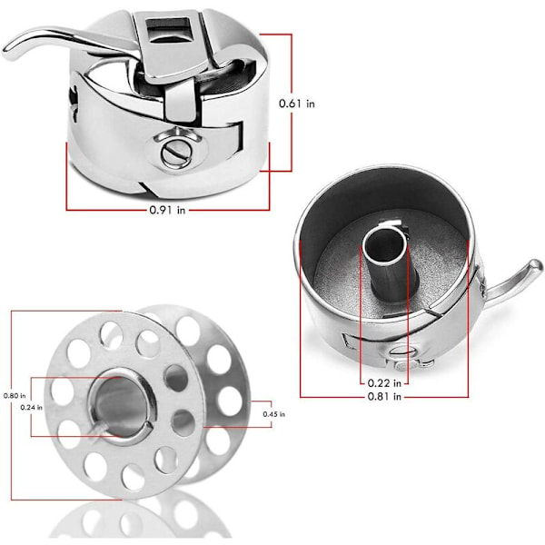 Högkvalitativt nytt MSBD Set med 10 metallspolar för symaskin + 2 spolkapslar för Toyota, Brother Janome, Elna, Bernina, Singer maskiner