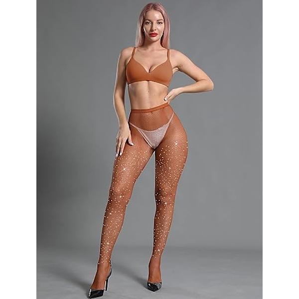 Damestrømper med glitrende strass Caramel