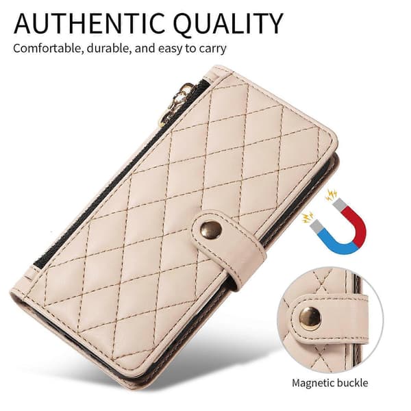 Compatible with iPhone 17 Pro Wallet Case with Straps, Rhombus Leather Stand Phone Case Multicolor Multicolor Beige