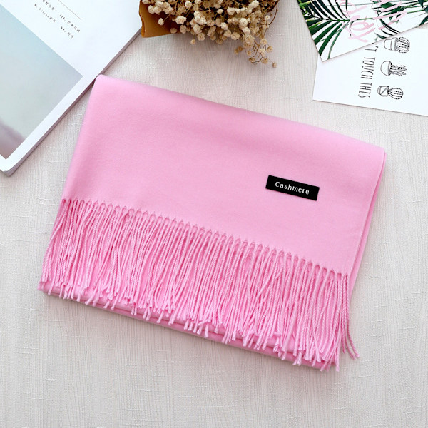 Cashmere Sjal Uld Shawl Ensfarvet Faux Cashmere Varmt Sjal Marineblå Tassel Sjal Til Kvinder Til Kvinder Light pink 70*200cm
