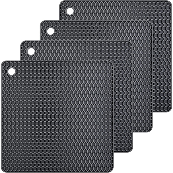 Silikon Grytunderlägg för Bänkskiva Grytunderlägg Värmebeständiga Bordsunderlägg 4-pack, Storlek: 19x19 cm, Färg: Grå, Form: Fyrkantig