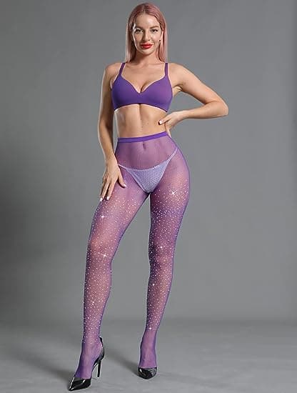 Damestrømper med glitrende strass Deep Purple