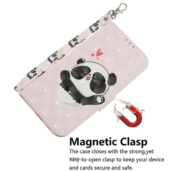 Compatible with iPhone 17 Pro Case Pattern Print Leather Wallet Phone Case with Wrist Strap Multicol Multicolor Love Heart Panda