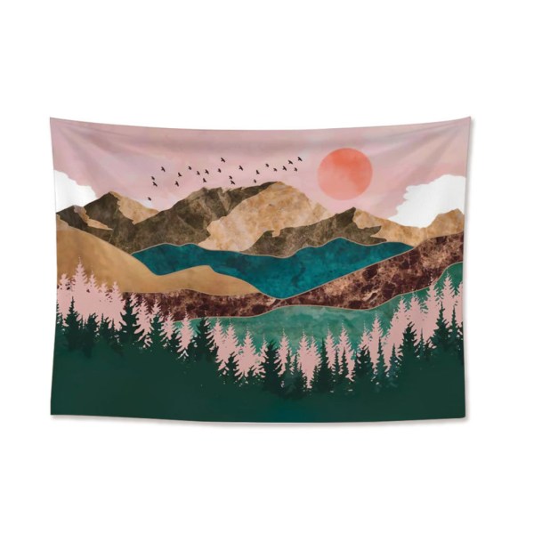 Forest Tapestry Tree Mountains Sunset Fabric Tapestry 150X200cm