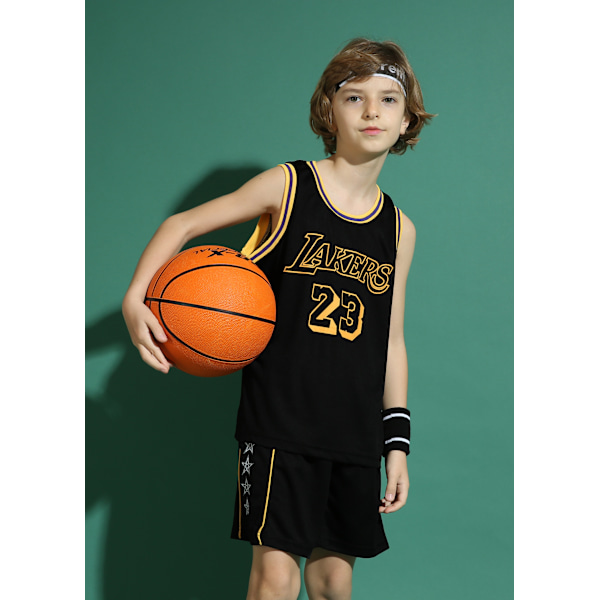 Säsongskampanj! Högkvalitativt LeBron James #23 Basketlinne Set Lakers Uniform för Barn och Tonåringar Svart Svart Black XS (110-120CM)