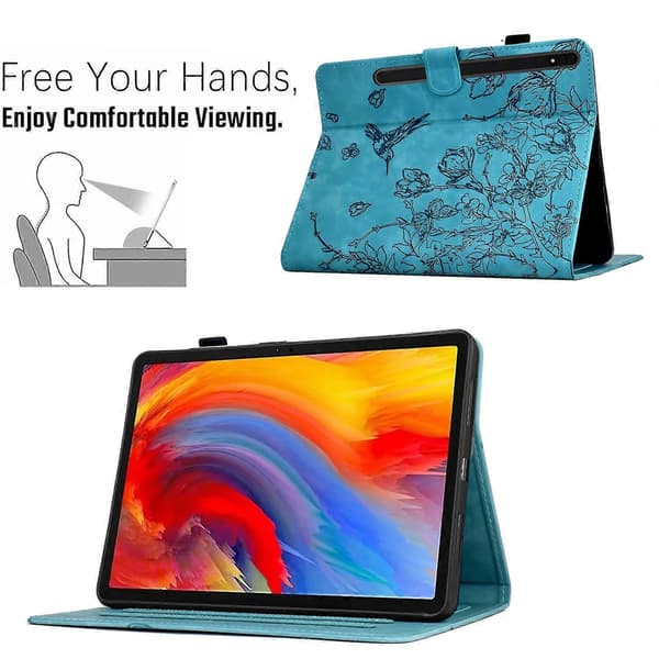 Präglat läderfodral kompatibelt med Samsung Galaxy Tab S9 Light blue