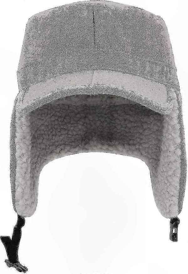 Vintervarm ullcaps med visir og øreklaffer for menn og kvinner (A) Flat Top - Light Gray 7