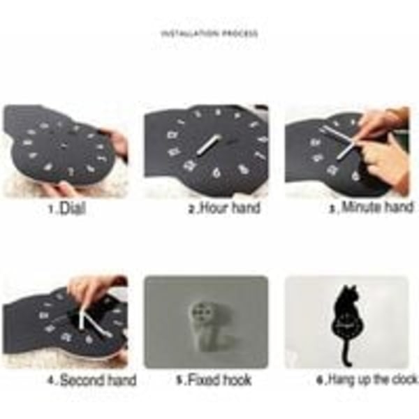 DIY Akryl Väggklocka Modern Söt Katt Viftande Svans Heminredning Tyst Urverk (Svart) Hög Kvalitet (Påsk)