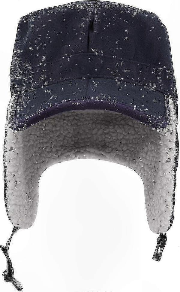 Vintervarm ullcaps med visir og øreklaffer for menn og kvinner (A) Flat Top - Navy Blue 7