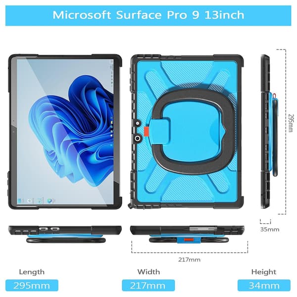 Støtsikkert nettbrettdeksel kompatibelt med MicroSoft Surface Pro 9 Blue