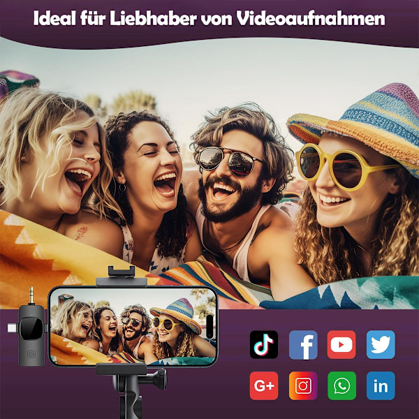 Mikrofon 3-i-1 trådlös lavaliermikrofon för telefon, kamera, USB-C-mikrofon