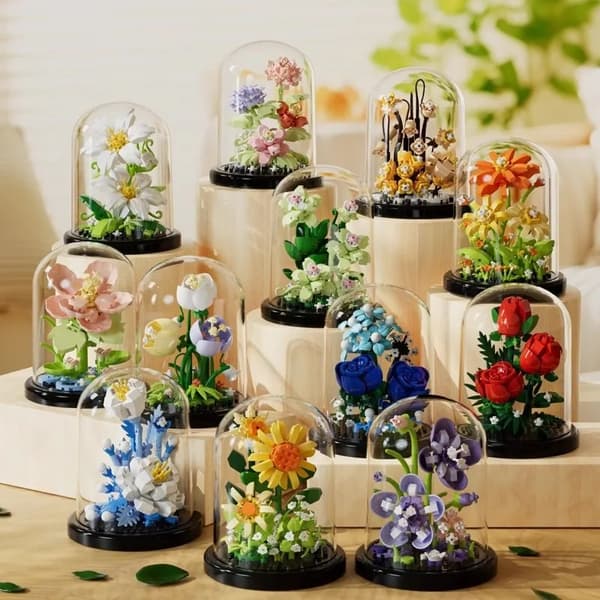Artificial Bonsai Building Blocks - Miniature Home Decor Model with Dust Cover 7239 with box