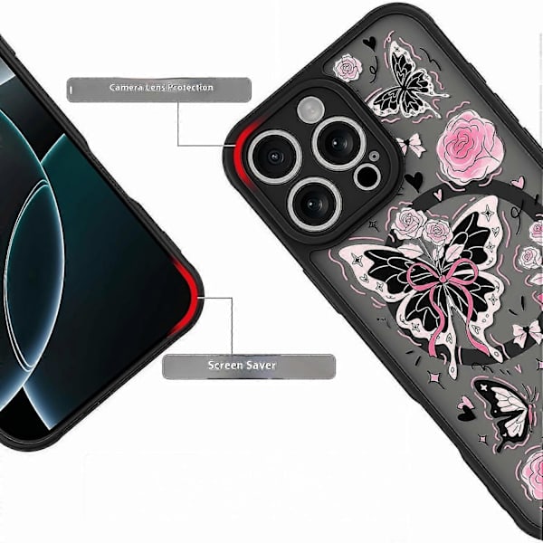 Case Compatible with iPhone 14 Pro Compatible with MagSafe Pattern Printed Design PC + TPU Phone Case Ink Flowers